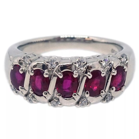 Ring PT900 Diamond Ruby Silver #51 #11 115320 - Picture 1 of 10